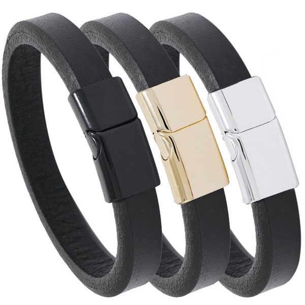 men bangles classic style small gift stainless steel genuine leather retro men's bracelet multi-color magnet buckle bracelet, Black
men bangles classic style small gift stainless steel genuine leather retro men's bracelet multi-color magnet buckle bracelet, Black
