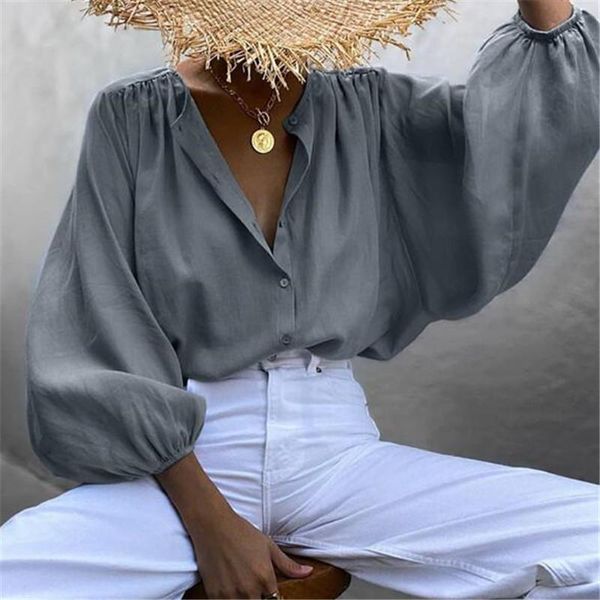 women's blouses & shirts 2021 spring women shirt vintage solid color long-sleeve loose casual lantern sleeve office blouse big size, White
women's blouses & shirts 2021 spring women shirt vintage solid color long-sleeve loose casual lantern sleeve office blouse big size, White
