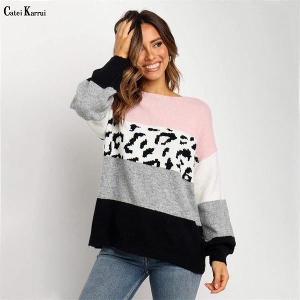 catei karrui new women's clothing autumn and winter outerwear long sleeve leopard stitching loose sweater for women 201023, White;black
catei karrui new women's clothing autumn and winter outerwear long sleeve leopard stitching loose sweater for women 201023, White;black
