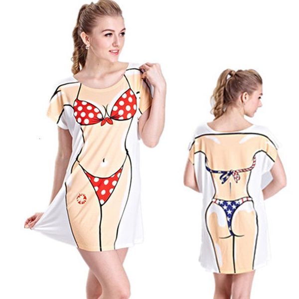 fashion summer women tshirt dress mini swimwear print wear pink bikini printed t-shirt beach feminina funny pajamas, White
fashion summer women tshirt dress mini swimwear print wear pink bikini printed t-shirt beach feminina funny pajamas, White