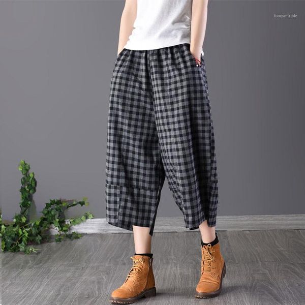 women's pants & capris 2021 summer arts style women elastic waist calf-length loose cotton linen plaid casual harem big size m2651, Black;white
women's pants & capris 2021 summer arts style women elastic waist calf-length loose cotton linen plaid casual harem big size m2651, Black;white