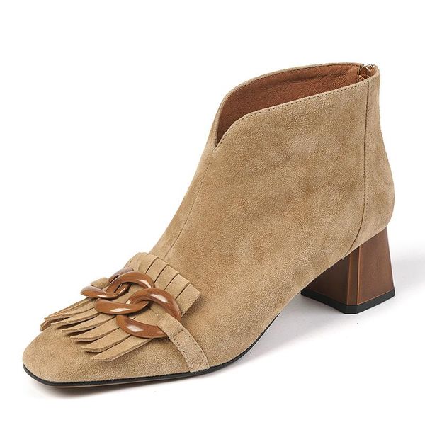 boots women's natural suede leather thick high heel autumn ankle round toe chain decoration fringe fashion short booties shoes, Black
boots women's natural suede leather thick high heel autumn ankle round toe chain decoration fringe fashion short booties shoes, Black