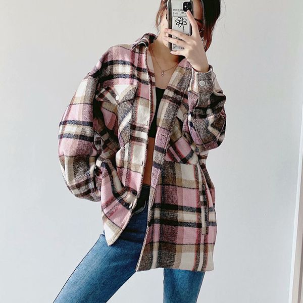 kumsvag women autumn plaid shirts jackets coats loose long sleeve single breasted female woolen jacket plus size outerwear 201126, Black;brown
kumsvag women autumn plaid shirts jackets coats loose long sleeve single breasted female woolen jacket plus size outerwear 201126, Black;brown