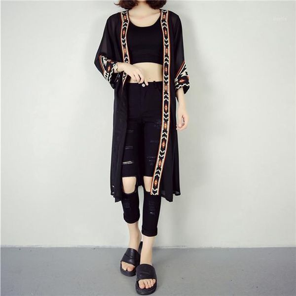 folk style cardigan beach sunscreen shawls embroidered chiffon casaco feminino bohemian jaqueta feminina inverno open stitch1, Tan;black