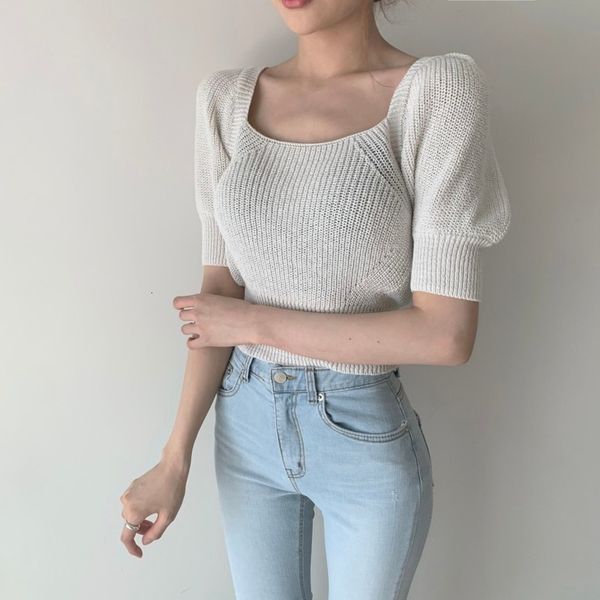 2021 new women's knitting solid square neck hollow back half sleeve puff mesh sweater fall s6uv, White;black
2021 new women's knitting solid square neck hollow back half sleeve puff mesh sweater fall s6uv, White;black