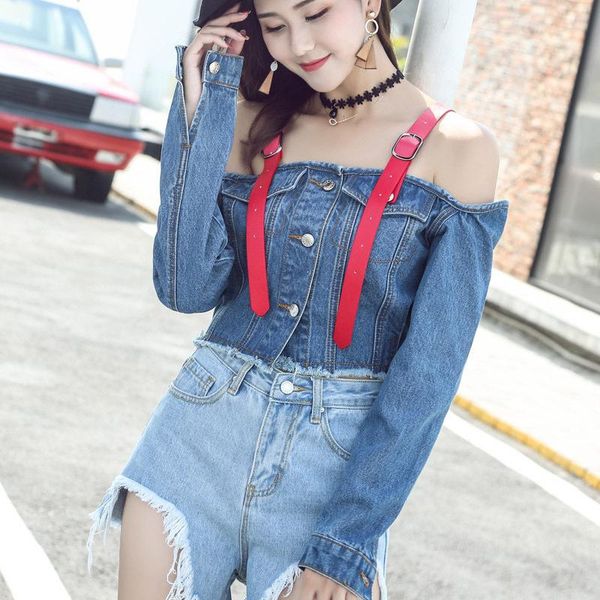 #3120 black/blue denim jacket women short strapless jeans jacket ladies off shoulder windbreaker outerwear summer, Black;brown
#3120 black/blue denim jacket women short strapless jeans jacket ladies off shoulder windbreaker outerwear summer, Black;brown