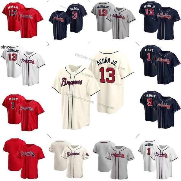 13 ronald acuna jr. jersey ozzie albies freddie an dale murphy dansby swanson ender inciarte atlanta custom baseball jerseys, Blue;black