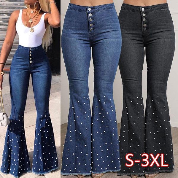 women big flare jeans pearl beading wide leg pants denim office lady casual high waist trousers elegant stretchy pant 20201, Blue
women big flare jeans pearl beading wide leg pants denim office lady casual high waist trousers elegant stretchy pant 20201, Blue