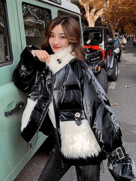 women's down & parkas women 2021 winter fashion wool fur jacket female bright face cotton outwear elegant patchwork ladies coat s2031, Black
women's down & parkas women 2021 winter fashion wool fur jacket female bright face cotton outwear elegant patchwork ladies coat s2031, Black