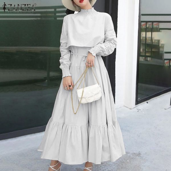 women's autumn high collar stitching dress zenzea elegant maxi robe femme casual puff sleeves ruffle vestidos fashion sundress y0118, Black;gray
women's autumn high collar stitching dress zenzea elegant maxi robe femme casual puff sleeves ruffle vestidos fashion sundress y0118, Black;gray