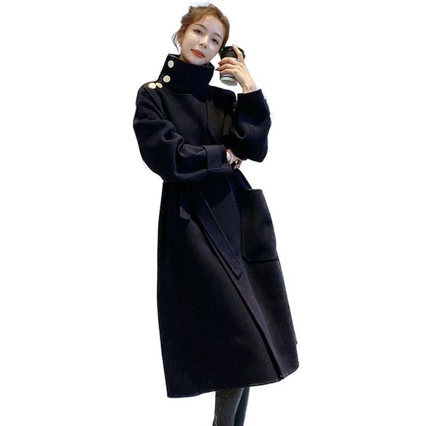2021 new korean women's woolen coat autumn winter long slim belt fashion outwear female wool overcoat jacket plus size a451, Black
2021 new korean women's woolen coat autumn winter long slim belt fashion outwear female wool overcoat jacket plus size a451, Black