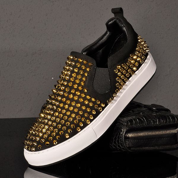 men british style stage nightclub wear summer leather sliding in shoes riveite flat platform moccasins spike tennis h3be, Black
men british style stage nightclub wear summer leather sliding in shoes riveite flat platform moccasins spike tennis h3be, Black