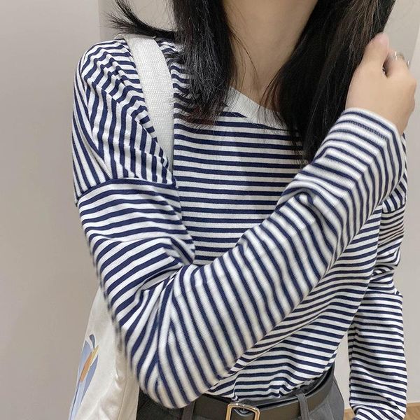 women's t-shirt 100% cotton round collar loose striped long sleeved t-shirts womens 2021 autumn korean style casual basic, White
women's t-shirt 100% cotton round collar loose striped long sleeved t-shirts womens 2021 autumn korean style casual basic, White