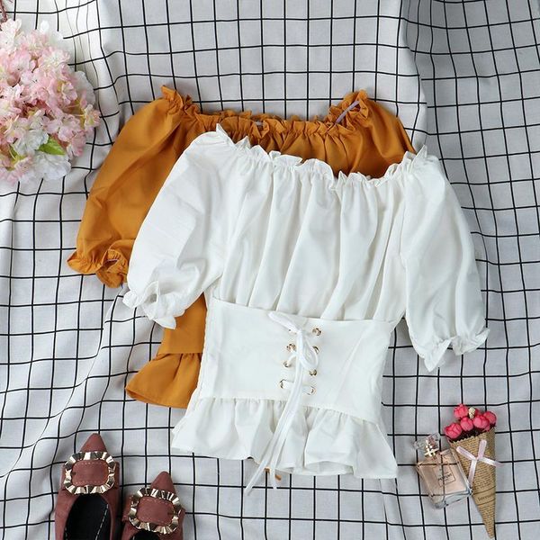 women's blouses & shirts sweet slash neck bowtie ruffles pleated off shoulders thin chiffon crop 2021 summer blusas mujer, White
women's blouses & shirts sweet slash neck bowtie ruffles pleated off shoulders thin chiffon crop 2021 summer blusas mujer, White