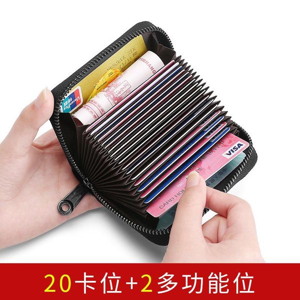 20 anti-theft brush anti-degaussing cowhide card holder women's leather zipper bank card holder multi-card slot large capacity, Brown;gray 
20 anti-theft brush anti-degaussing cowhide card holder women's leather zipper bank card holder multi-card slot large capacity, Brown;gray