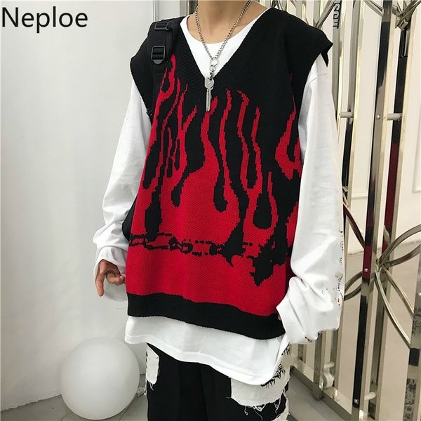 neploe autumn winter korean sleeveless v-neck knitted vest korean flame printed causal women men sweater pullover 4e202 y201128, White;black
neploe autumn winter korean sleeveless v-neck knitted vest korean flame printed causal women men sweater pullover 4e202 y201128, White;black