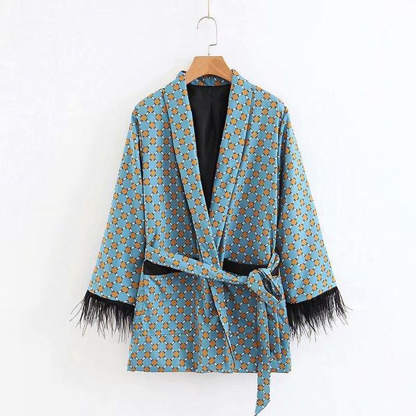 women's jackets blue printed kimono jacket with feather sleeves wide leg loose casual trousers women vintage clothing, Black;brown
women's jackets blue printed kimono jacket with feather sleeves wide leg loose casual trousers women vintage clothing, Black;brown