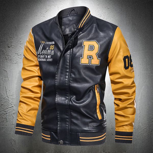 2020 autumn bomber men's baseball colorblock leather jacket from fake plutonium, Black;brown
2020 autumn bomber men's baseball colorblock leather jacket from fake plutonium, Black;brown
