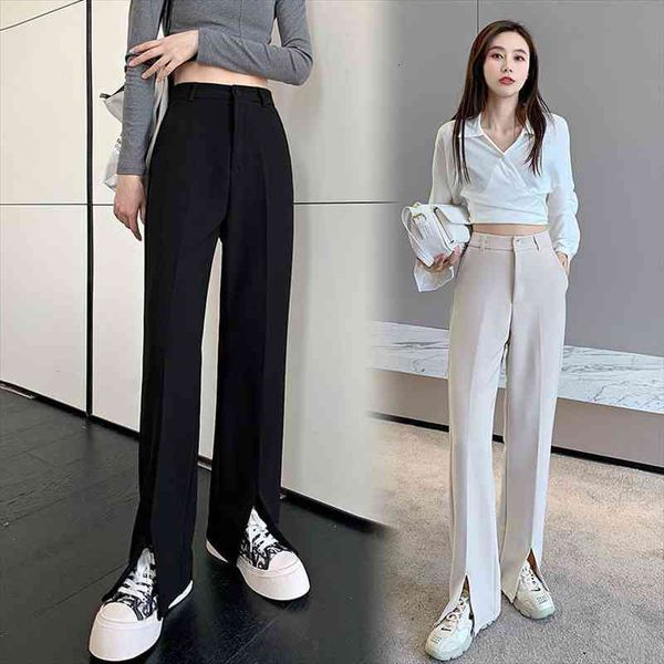 front slit casualblack pants high waist solid color loose drooping small wide leg mopping streetwear fashion all match pants, Black;white
front slit casualblack pants high waist solid color loose drooping small wide leg mopping streetwear fashion all match pants, Black;white
