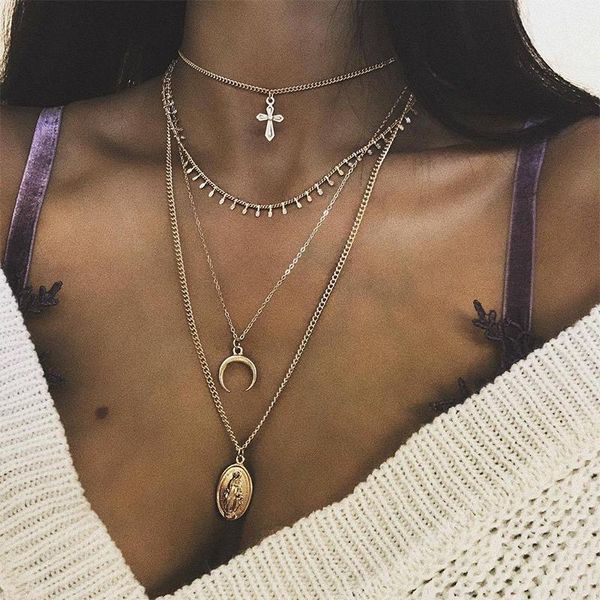 pendant necklaces 4 pcs/set female necklace set gold cross moon virgin mary classic women dance party jewelry, Silver
pendant necklaces 4 pcs/set female necklace set gold cross moon virgin mary classic women dance party jewelry, Silver