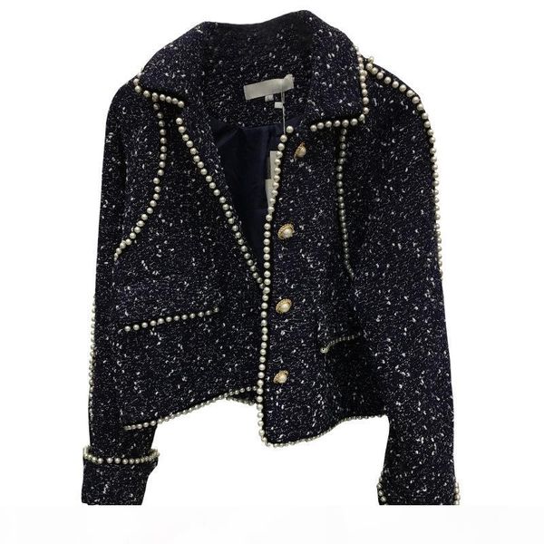women's spring autumn 2019 small fragrance nail pearl coarse wool fabric pearl long sleeve short jacket patchwork single-breasted top, Black;brown
women's spring autumn 2019 small fragrance nail pearl coarse wool fabric pearl long sleeve short jacket patchwork single-breasted top, Black;brown