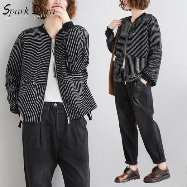 sparkdora casual striped casaco feminino o-neck loose female jacket womens clothing slim plus size fashions literary overcoat1, Black;brown
sparkdora casual striped casaco feminino o-neck loose female jacket womens clothing slim plus size fashions literary overcoat1, Black;brown