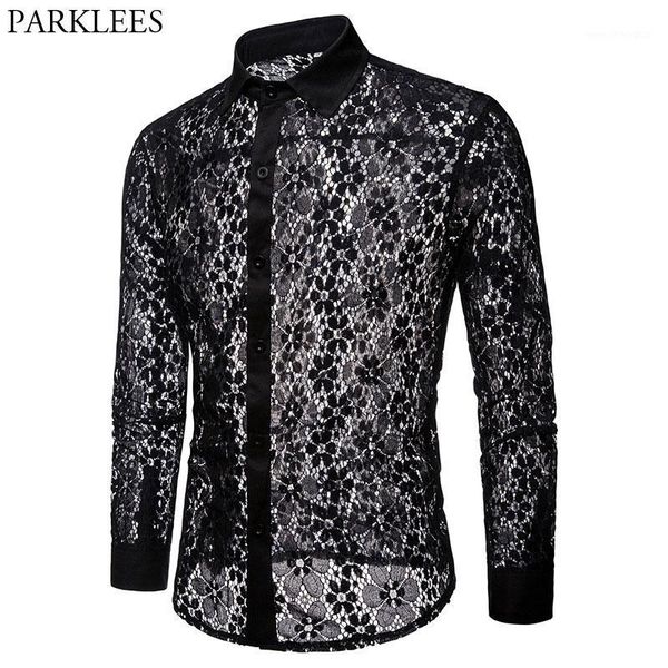 men's casual shirts luxury floral embroidery lace shirt men 2021 brand transparent dress mens see trough club party black male1, White;black
men's casual shirts luxury floral embroidery lace shirt men 2021 brand transparent dress mens see trough club party black male1, White;black