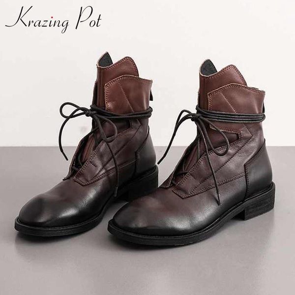 krazing pot design vintage genuine leather leisure boots round toe med heels winter women fashion lace up rock ankle boots l2f5, Black
krazing pot design vintage genuine leather leisure boots round toe med heels winter women fashion lace up rock ankle boots l2f5, Black