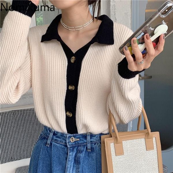 women's knits & tees nomikuma causal hit color turn-down collar knitted cardigan korean long sleeve sweater coat 2021 autumn women knit, White
women's knits & tees nomikuma causal hit color turn-down collar knitted cardigan korean long sleeve sweater coat 2021 autumn women knit, White