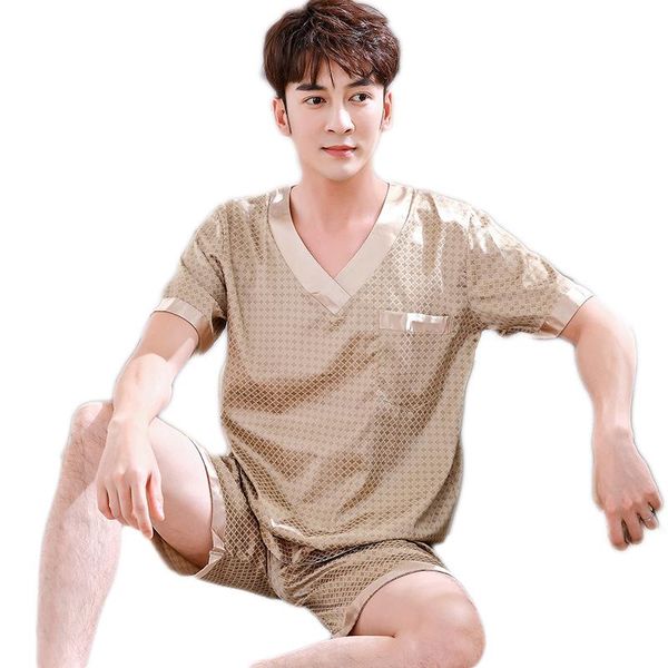 men's sleepwear 2021 silk pajama men summer short sleeve shorts home wear large size, Black;brown
men's sleepwear 2021 silk pajama men summer short sleeve shorts home wear large size, Black;brown