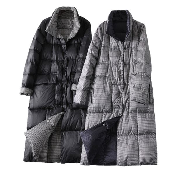 women double sided long down jacket winter turtleneck plaid white duck down coat female warm parkas snow outerwear woman 201120, Black
women double sided long down jacket winter turtleneck plaid white duck down coat female warm parkas snow outerwear woman 201120, Black