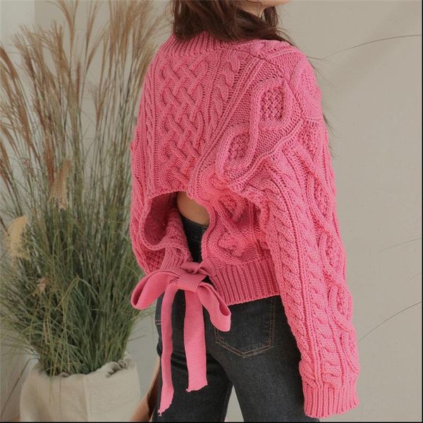 autumn bare back sweaters 2021 vintage all match crossing simple full sleeved new knitted short sweaters, White;black
autumn bare back sweaters 2021 vintage all match crossing simple full sleeved new knitted short sweaters, White;black