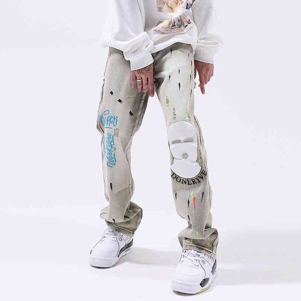 men's jeans harajuku-pantalones vaqueros con bordado de máscara pintada para hombre y mujer, informales retro, estilo vibe, oversize, h, Blue
men's jeans harajuku-pantalones vaqueros con bordado de máscara pintada para hombre y mujer, informales retro, estilo vibe, oversize, h, Blue