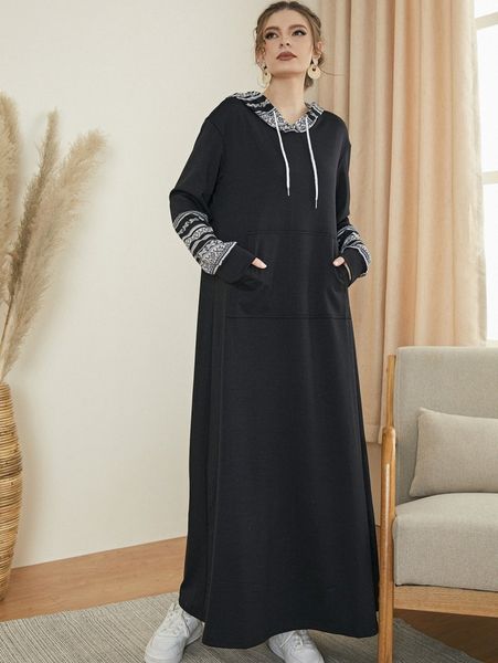 geo print drop shoulder drawstring hoodie dress u8au#, White;black
geo print drop shoulder drawstring hoodie dress u8au#, White;black