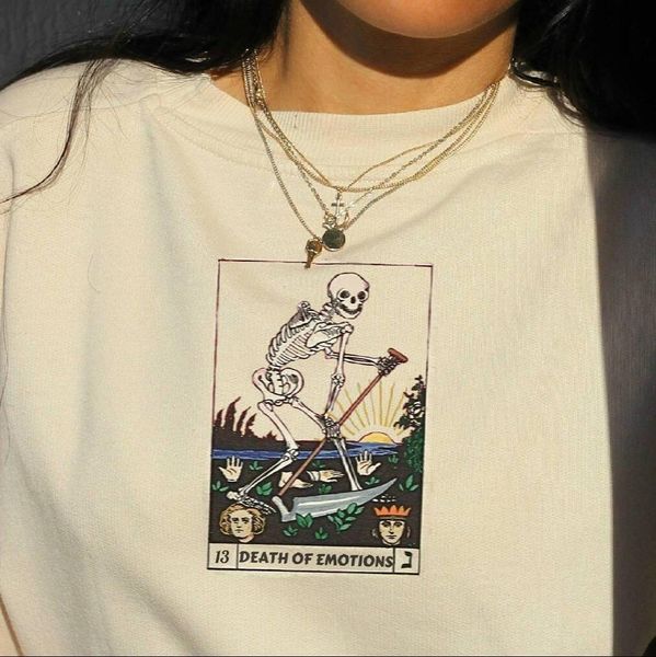 harajuku death of emotions skull bones personality dark print t-shirt women new summer casual loose streetwear vintage top, White
harajuku death of emotions skull bones personality dark print t-shirt women new summer casual loose streetwear vintage top, White