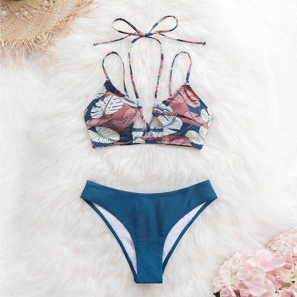 women's new bandage swimwear fashion camisole leaf print swimsuit bikini set two piece floral printed summer beachwear, White;black
women's new bandage swimwear fashion camisole leaf print swimsuit bikini set two piece floral printed summer beachwear, White;black
