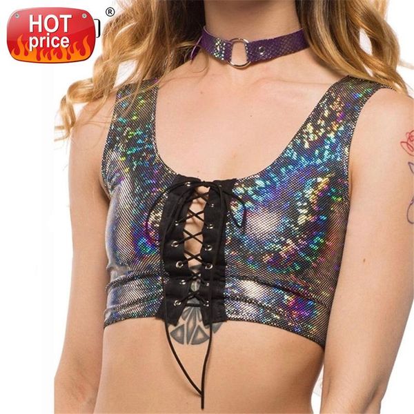 akyzo 2019 holographic lace up crop women rave festival clothes outfits punk laser hologram foil fabric tank for lady #v153, White
akyzo 2019 holographic lace up crop women rave festival clothes outfits punk laser hologram foil fabric tank for lady #v153, White