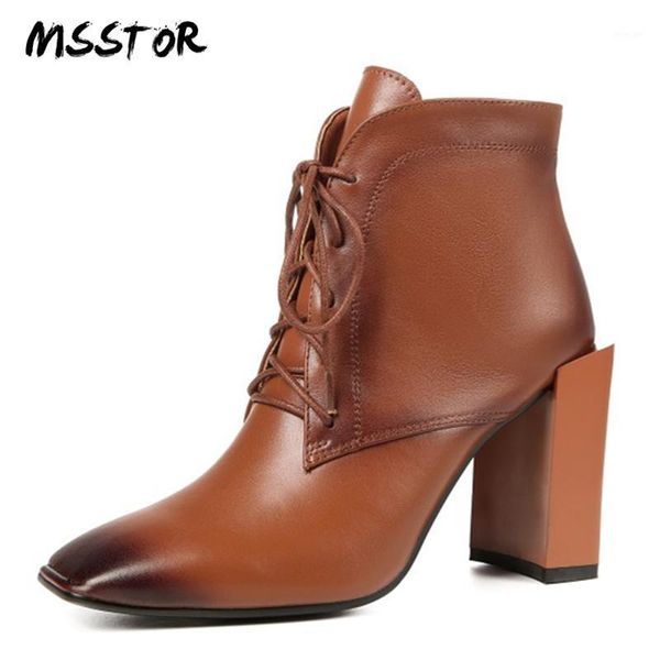 boots msstor strange style high heels fashion black genuine leather winter casual brown square toe ankle women1
