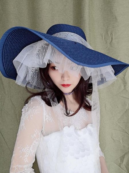 wide brim hats fairy white mesh lace sun hat elegant ladies 15cm floppy straw travell travel women po shooting sombrero, Blue;gray
wide brim hats fairy white mesh lace sun hat elegant ladies 15cm floppy straw travell travel women po shooting sombrero, Blue;gray