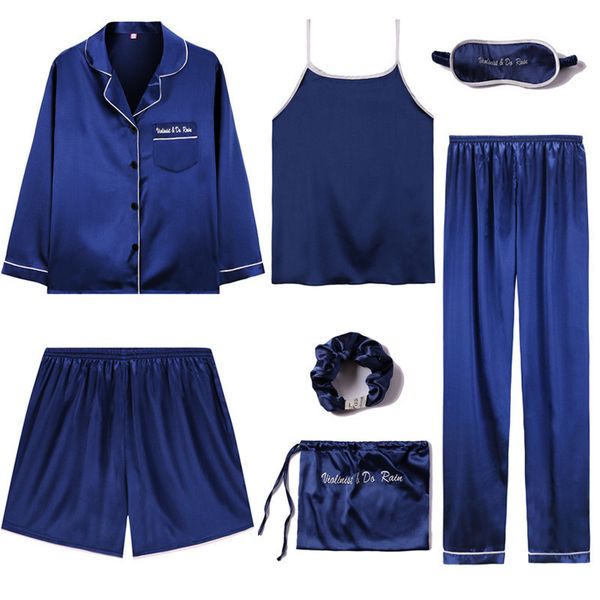 july's song new sleepwear 7 pieces pajama set women autumn winter stain faux silk sleepwear pajamas soft nightwear clothes 201113, Black;red
july's song new sleepwear 7 pieces pajama set women autumn winter stain faux silk sleepwear pajamas soft nightwear clothes 201113, Black;red