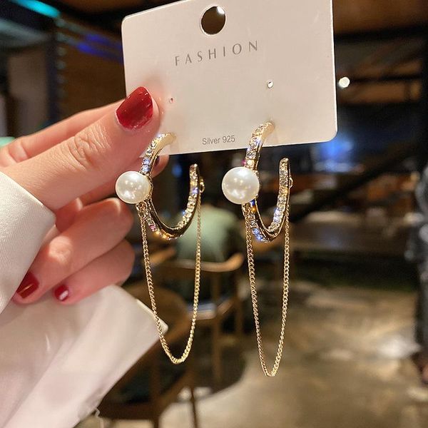 Female Temperament Long Chain Tassel Rhinestones Imitation Pearl Hoop Earrings Korean Fashion Women Girl Jewelry Accessories, Golden;silver
Female Temperament Long Chain Tassel Rhinestones Imitation Pearl Hoop Earrings Korean Fashion Women Girl Jewelry Accessories, Golden;silver