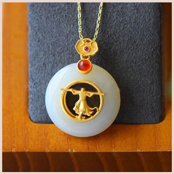 npkds chinese style gold inlaid jade nostalgic white jade two-color love you ten thousand years monkey king pendant necklace, Silver
npkds chinese style gold inlaid jade nostalgic white jade two-color love you ten thousand years monkey king pendant necklace, Silver