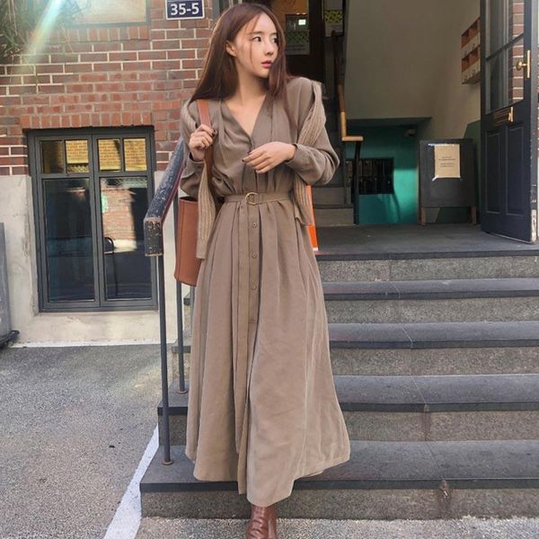 casual dresses one-piece 2021 korean style spring autumn chic elegant v-neck single-breasted dress ankle-length long sleeve, Black;gray
casual dresses one-piece 2021 korean style spring autumn chic elegant v-neck single-breasted dress ankle-length long sleeve, Black;gray