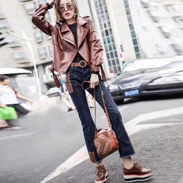 women's leather & faux spring 2021 and autumn women's motorcycle short paragraph sheepskin coat loose jacket female1, Black
women's leather & faux spring 2021 and autumn women's motorcycle short paragraph sheepskin coat loose jacket female1, Black
