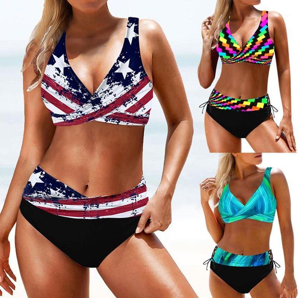 women two pieces swimsuit high waist rainbow striped colorful bikini swimwear set j551, White;black
women two pieces swimsuit high waist rainbow striped colorful bikini swimwear set j551, White;black