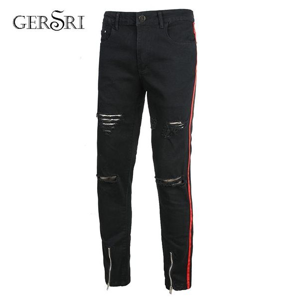 men's jeans gersri mens skinny black distressed denim stretch men hombre slim fit fashion red edge design hole, Blue
men's jeans gersri mens skinny black distressed denim stretch men hombre slim fit fashion red edge design hole, Blue