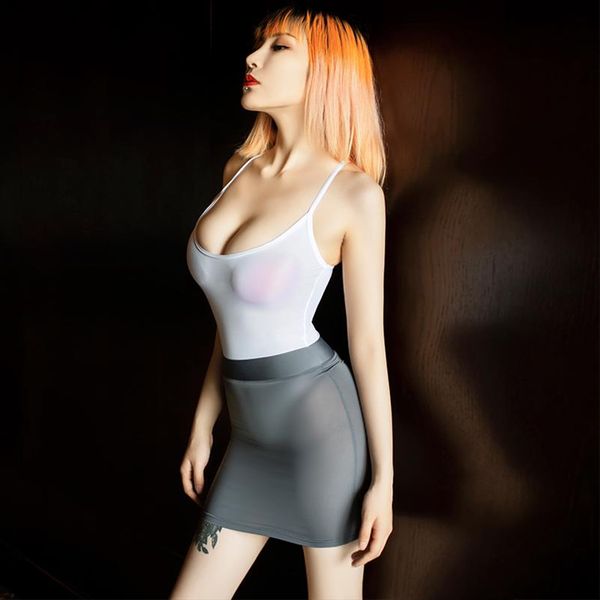 bodycon ice silk secretary fancy smooth bodysuit see through leotard mini skirt sets nightclub party transparent costume, Gray
bodycon ice silk secretary fancy smooth bodysuit see through leotard mini skirt sets nightclub party transparent costume, Gray