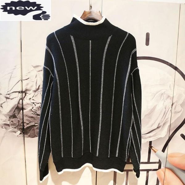 casual sweatshirts mens pullover sweaters long sleeve turtleneck 2021 spring autumn knitting loose fit black stripe sweater, White;black
casual sweatshirts mens pullover sweaters long sleeve turtleneck 2021 spring autumn knitting loose fit black stripe sweater, White;black