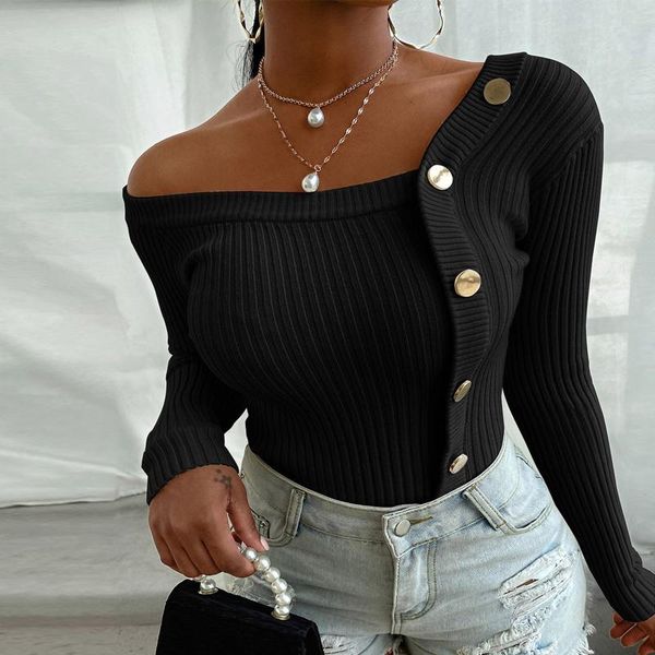 off shoulder knitted sweater women slim fit plain buttons pullover autumn winter sweaters elastic tight female, White;black
off shoulder knitted sweater women slim fit plain buttons pullover autumn winter sweaters elastic tight female, White;black