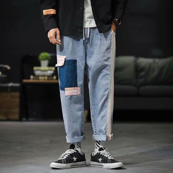 men's jeans fashion men wide leg pants patch baggy homme casual cargo pocket biker denim blue color trousers time limited
men's jeans fashion men wide leg pants patch baggy homme casual cargo pocket biker denim blue color trousers time limited